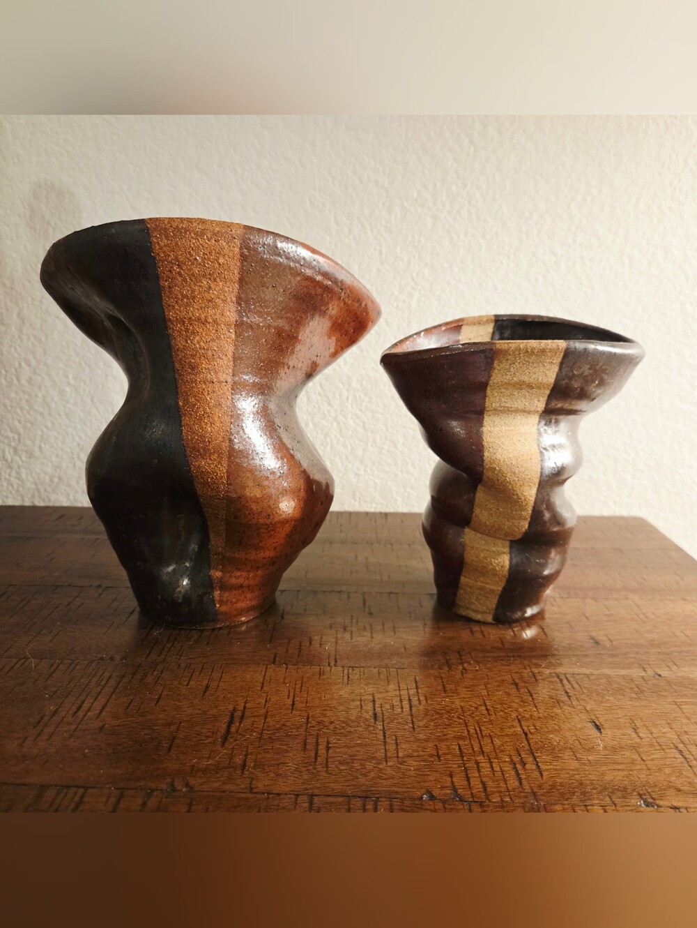 Organic Modern Brutalist Studio Pottery Vases Set of 2